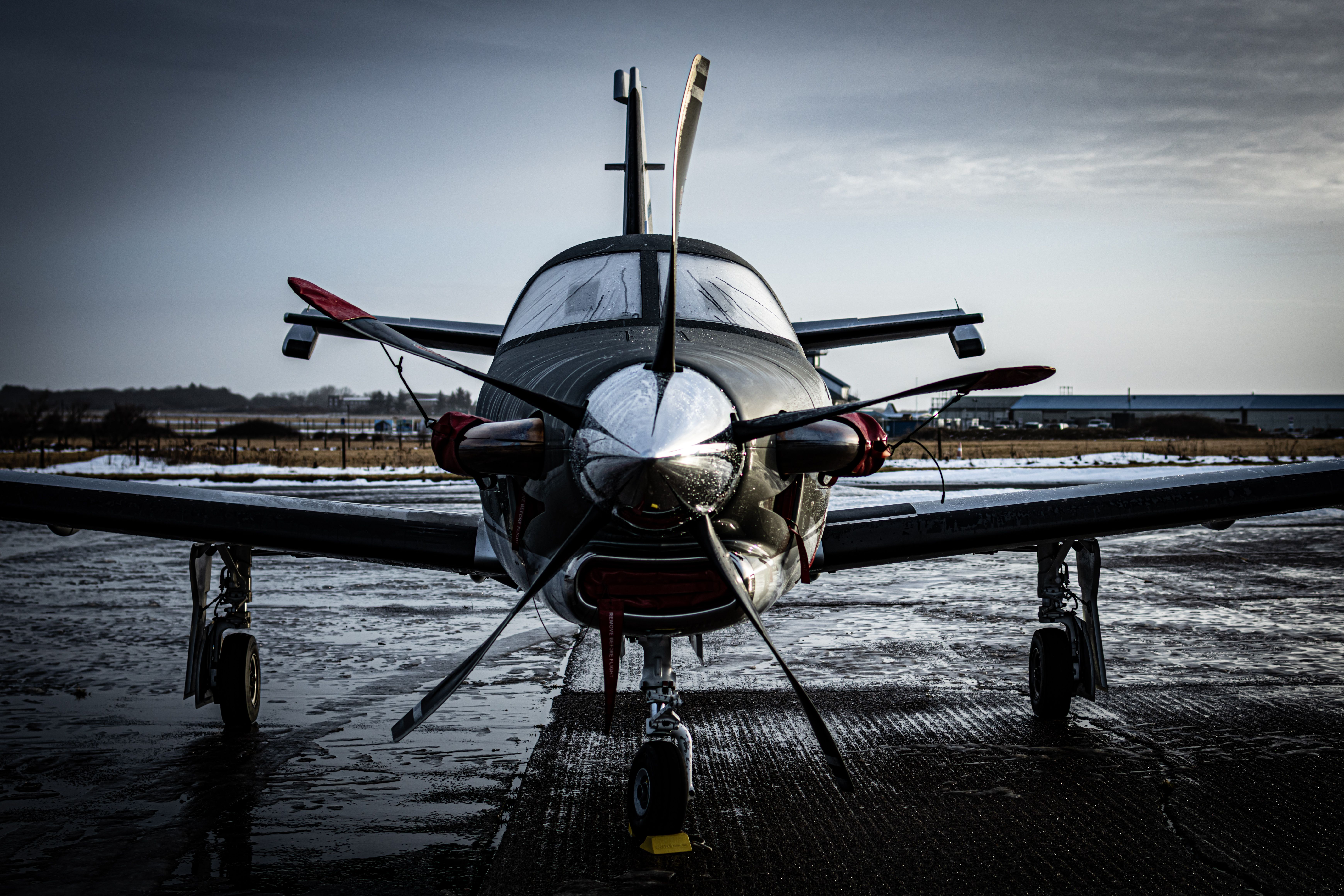 Single-engine aircraft in flight
