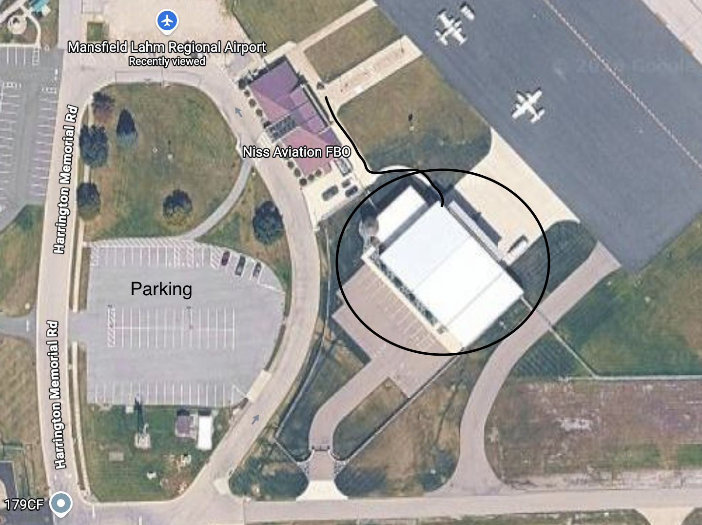 Aerial parking and airport location map